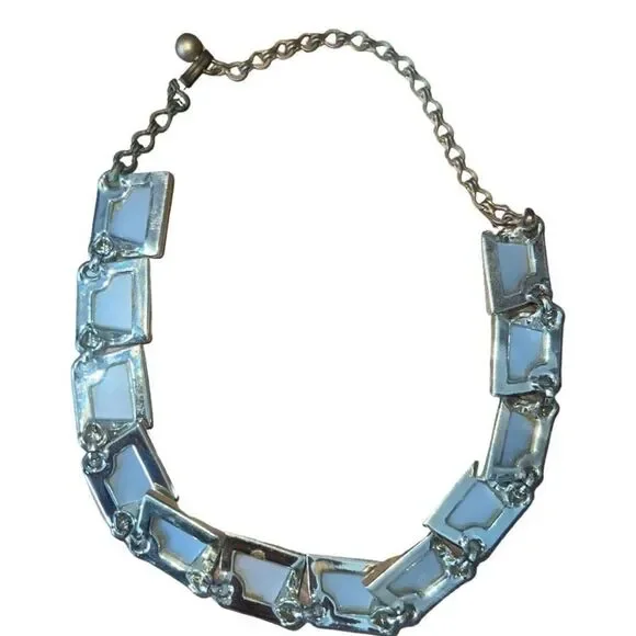 Vintage Charel Statement Necklace & Clip Earrings Set Jewelry White